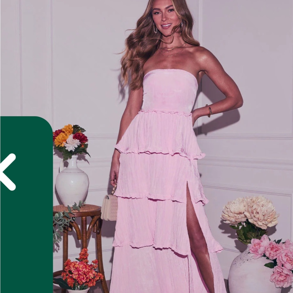 Chic Strapless Pink Tiered Midi Dress